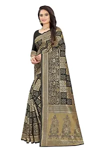 Stylish Banarasi Jacquard Silk Black And Golden Saree with Blouse piece-thumb1