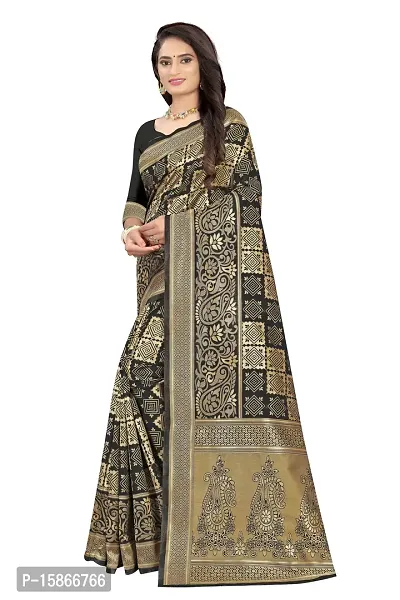 Stylish Banarasi Jacquard Silk Black And Golden Saree with Blouse piece-thumb2