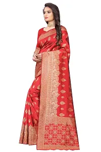 Stylish Banarasi Jacquard Silk Red And Golden Saree with Blouse piece-thumb1