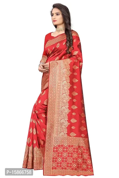 Stylish Banarasi Jacquard Silk Red And Golden Saree with Blouse piece-thumb2