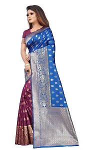 Stylish Banarasi Jacquard Silk Blue And Wine Saree with Blouse piece-thumb1