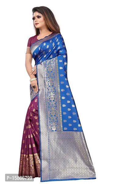 Stylish Banarasi Jacquard Silk Blue And Wine Saree with Blouse piece-thumb2