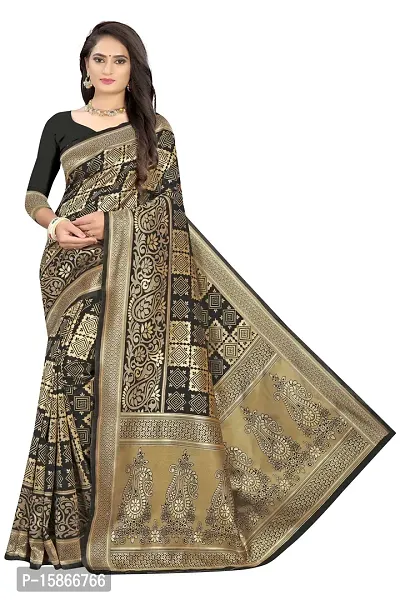 Stylish Banarasi Jacquard Silk Black And Golden Saree with Blouse piece-thumb0