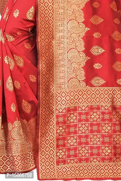 Stylish Banarasi Jacquard Silk Red And Golden Saree with Blouse piece-thumb4