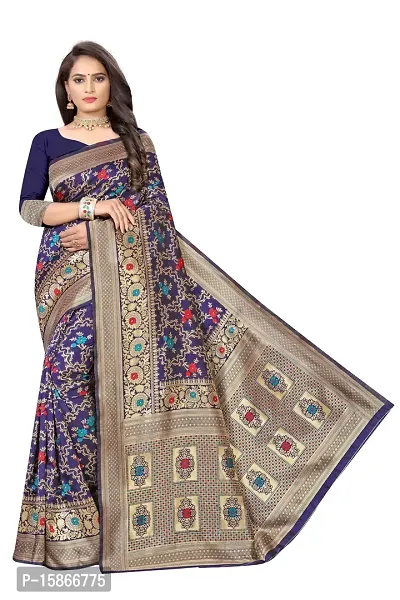 Stylish Banarasi Jacquard Silk Navy Blue And Golden Saree with Blouse piece