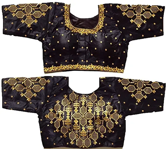 SumairaTex Women's Multicolor phanotm Silk Heavy Embroidery Gold Hand Work Readymade Saree Blouse