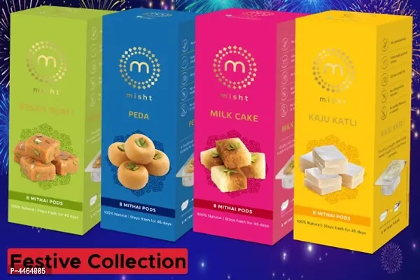 Misht Preservatives Free Sweets - Special Edition - Festive Collection (Kaju Katli-210g+Milk Cake-210g+Desi Ghee Peda-210g+ Besan Burfi-210g)