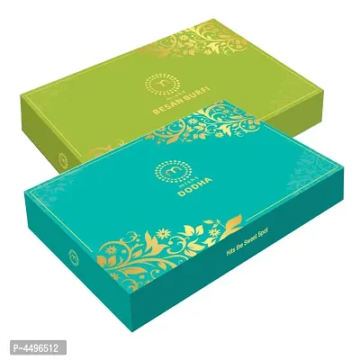 Misht Preservatives Free Sweets - Diwali Special Edition ( 1 Box of Besan Burfi 430gm  1 Box Dodha Burfi 430gm )