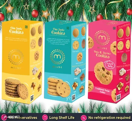 Misht Cookies Combo( Pack Of 3 ) ( 1 Box Chia Seeds Cookies + 1 Box Nuts  Berries Cookies + 1 Box of Flax Seeds Cookies )-thumb0