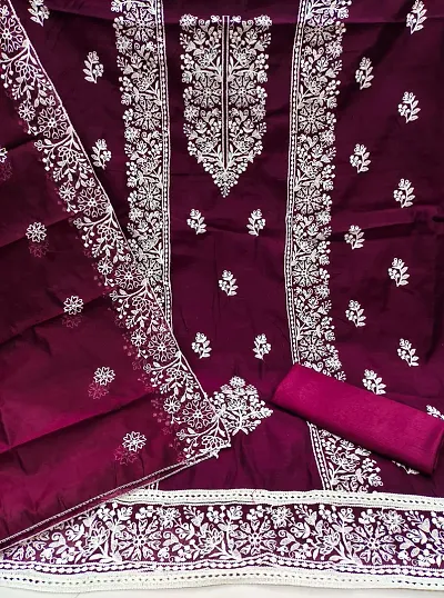 Classic Chanderi Silk Embroidered Dress Material with Dupatta