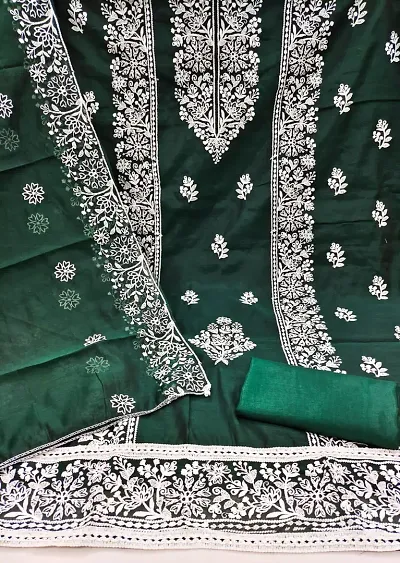 Classic Chanderi Silk Embroidered Dress Material with Dupatta for Women