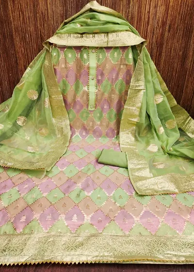 Stylish Organza Jacquard Unstiched Suit