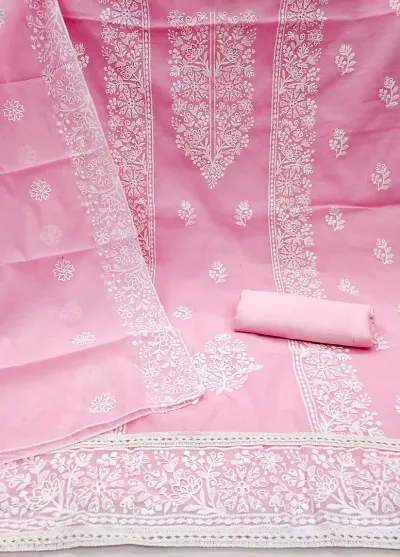 Classic Chanderi Silk Embroidered Dress Material with Dupatta for Women