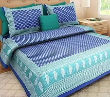 YonoCart&#8482; Pure Cotton Printed Jaipuri Double Bedsheet with 2 Pillow Covers (Blue with Multi)-thumb1