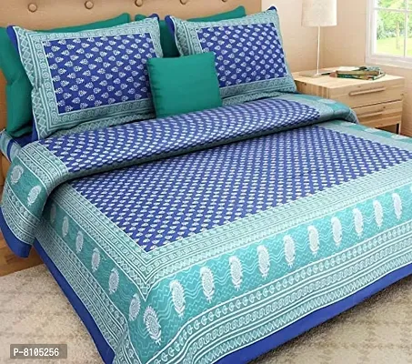 YonoCart&#8482; Pure Cotton Printed Jaipuri Double Bedsheet with 2 Pillow Covers (Blue with Multi)-thumb2