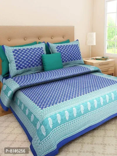 YonoCart&#8482; Pure Cotton Printed Jaipuri Double Bedsheet with 2 Pillow Covers (Blue with Multi)