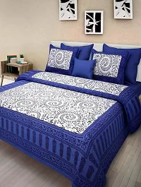 YonoCart Pure Cotton Printed Jaipuri Double Bedsheet with 2 Pillow Covers (Blue)-thumb1