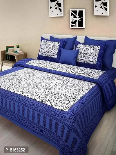 YonoCart Pure Cotton Printed Jaipuri Double Bedsheet with 2 Pillow Covers (Blue)-thumb2