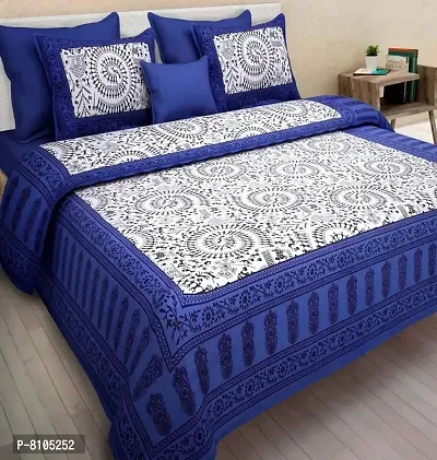 YonoCart Pure Cotton Printed Jaipuri Double Bedsheet with 2 Pillow Covers (Blue)