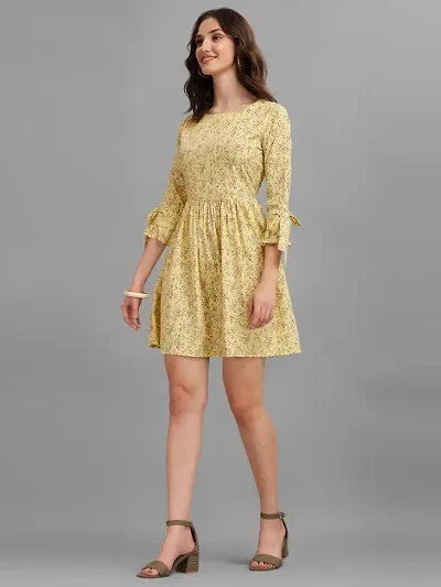 Stylish Yellow Polyester Printed Dresses For Women