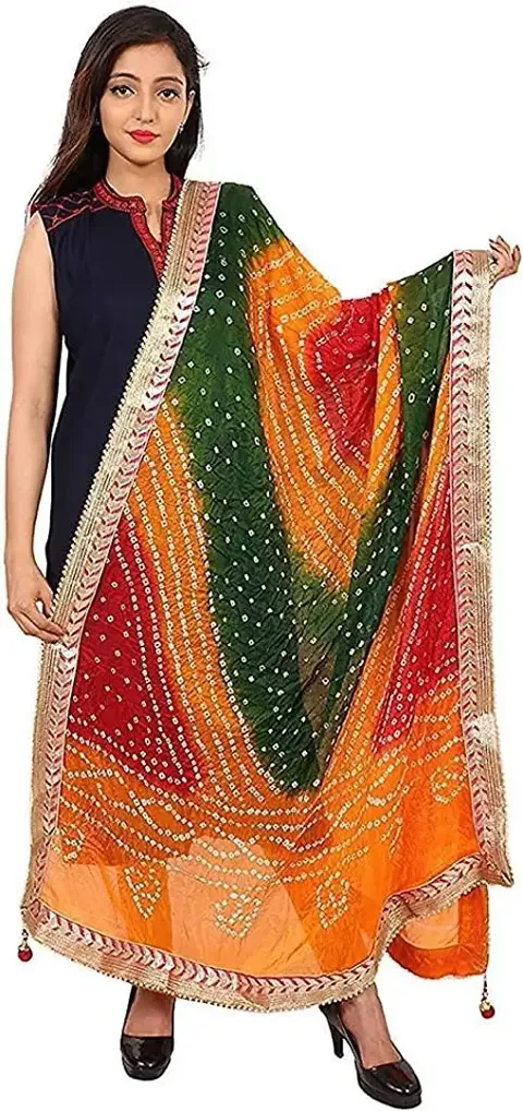Sparkling Sea™ Silk Bandhani Bandhej Multi-Color Dupatta for Woman Size: 2.5 Mtrs