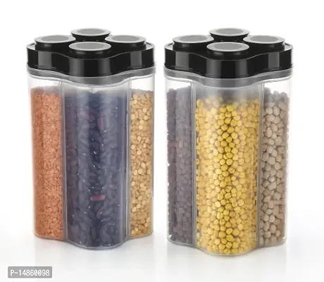 4 in 1 Transparent Plastic Lock Food Storage Airtight Container Jar for Cereals, Snacks, Pulses 4 Section 2500 ml Grocery Container, Fridge Container-thumb0