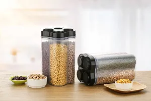 4 in 1 Transparent Plastic Lock Food Storage Airtight Container Jar for Cereals, Snacks, Pulses 4 Section 2500 ml Grocery Container, Fridge Container-thumb1