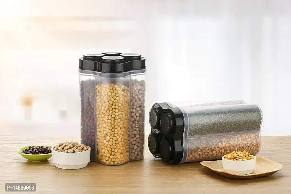 4 in 1 Transparent Plastic Lock Food Storage Airtight Container Jar for Cereals, Snacks, Pulses 4 Section 2500 ml Grocery Container, Fridge Container-thumb2