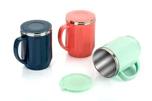Multi color Stainless Steel Coffee Cup with Sipper Lid (Plastic Outer) Stainless Steel, Plastic Coffee Mug (300 ml) Pack of 4-thumb1