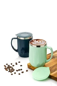 Multi color Stainless Steel Coffee Cup with Sipper Lid (Plastic Outer) Stainless Steel, Plastic Coffee Mug (300 ml) Pack of 4-thumb2