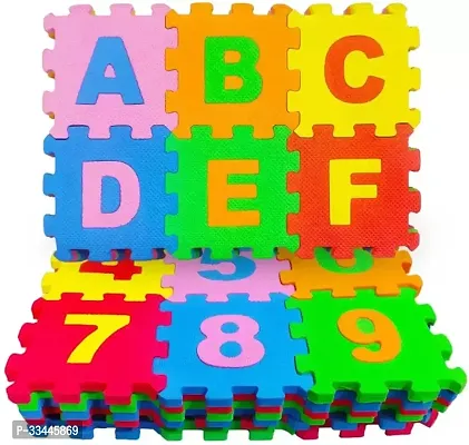 Stylish Multicoloured Parshvgroups Alphabet And Number Floor Mat For Kids-thumb0