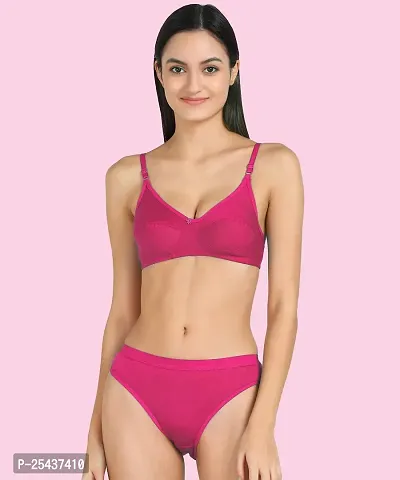 Stylish Cotton Pink Bra And Panty Set For Women-thumb0