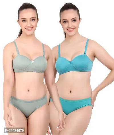 Stylish Cotton Multicoloured Bra And Panty Set For Women Pack Of 2-thumb0