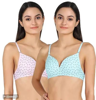 Stylish Multicoloured Cotton Printed Bras For Women Pack Of 2-thumb0