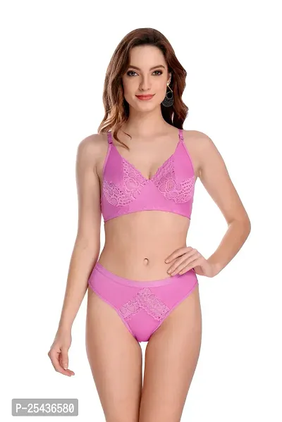 Stylish Cotton Pink Bra And Panty Set For Women