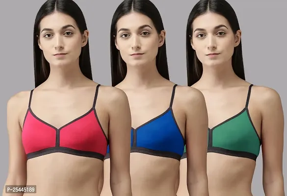 Buy Stylish Multicoloured Cotton Solid Bras For Women Pack Of 3