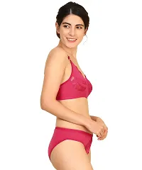 Stylish Cotton Pink Bra And Panty Set For Women-thumb1