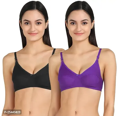 Stylish Multicoloured Cotton Solid Bras For Women Pack Of 2-thumb0