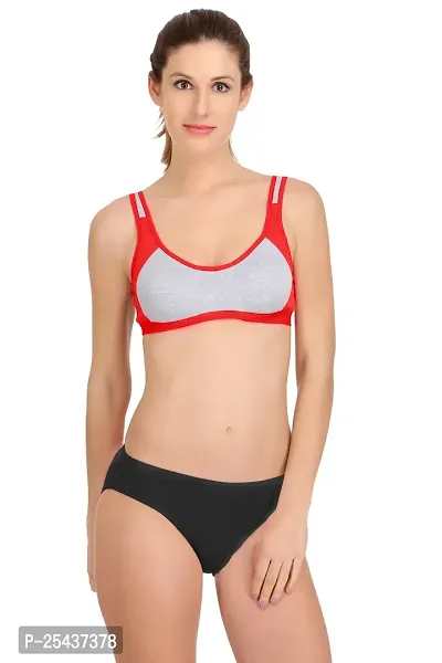 Stylish Cotton Red Bra And Panty Set For Women-thumb0