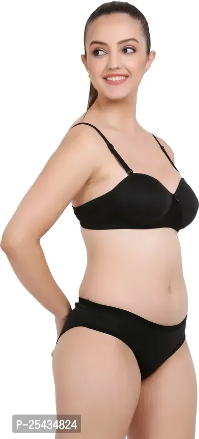 Stylish Cotton Black Bra And Panty Set For Women-thumb2