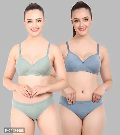 Stylish Cotton Multicoloured Bra And Panty Set For Women Pack Of 2-thumb0