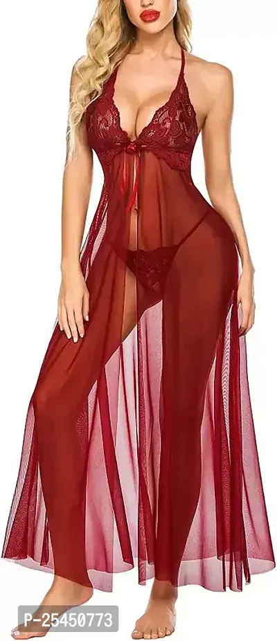 Stylish Maroon Net Bridal Baby Dolls For Women-thumb0