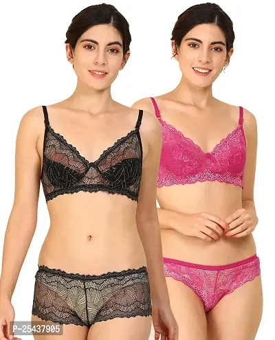 Stylish Cotton Multicoloured Bra And Panty Set For Women Pack Of 2-thumb0