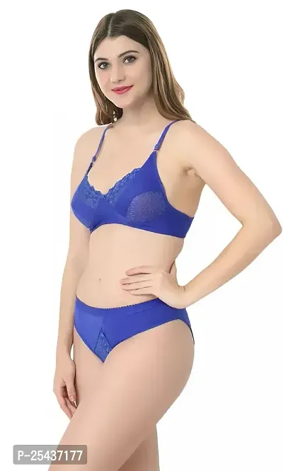 Stylish Cotton Blue Bra And Panty Set For Women-thumb3