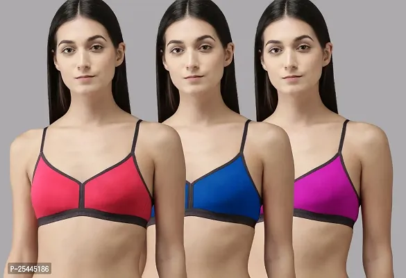 Stylish Multicoloured Cotton Solid Bras For Women Pack Of 3-thumb0