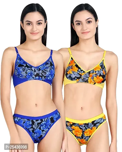 Stylish Cotton Multicoloured Bra And Panty Set For Women Pack Of 2-thumb0