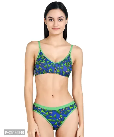 Stylish Cotton Green Bra And Panty Set For Women