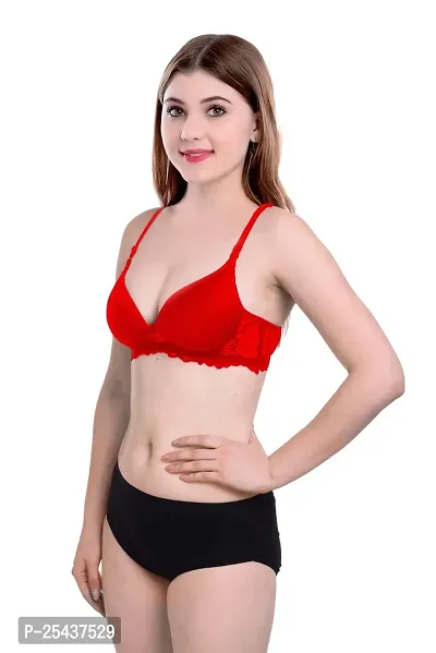 Stylish Cotton Red Bra And Panty Set For Women-thumb2