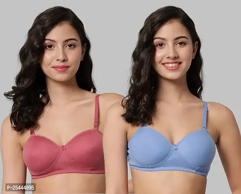 Stylish Multicoloured Cotton Solid Bras For Women Pack Of 2-thumb0