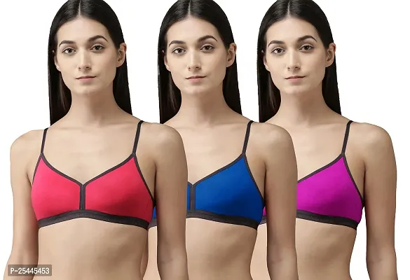 Stylish Multicoloured Cotton Solid Bras For Women Pack Of 3-thumb0